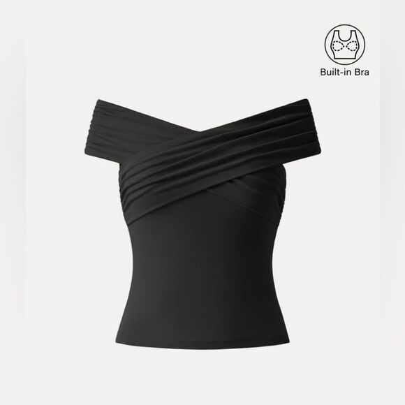 OGL Black Eco Skin Kiss Criss Cross Off Shoulder Airy Sexy Brami Tank Top - Picture 1 of 8